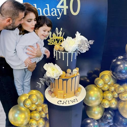 Image of Navy Blue and Gold Balloons, 65pcs 12inch Blue and Gold balloons for Anniversary Wedding New Year Birthday Party Graduation Decorations.