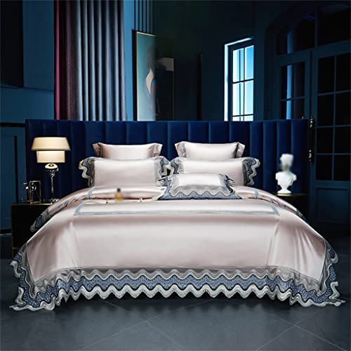 CZDYUF Lace Trim Vintage Satin Brocade Egyptian Cotton Bedding Set Duvet Cover Sheet Pillow Top Bedspread Set (Color : D, Size : 220 * 240cm) CZDYUF Lace Trim Vintage Satin Brocade Egyptian Cotton Bedding Set Duvet Cover Sheet Pillow Top Bedspread Set (Color : D, Size : 220 * 240cm)