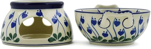 Miniatura 2 de Juego de fondue de cerámica polaca, 10 onzas, corazón sangrante pavo real