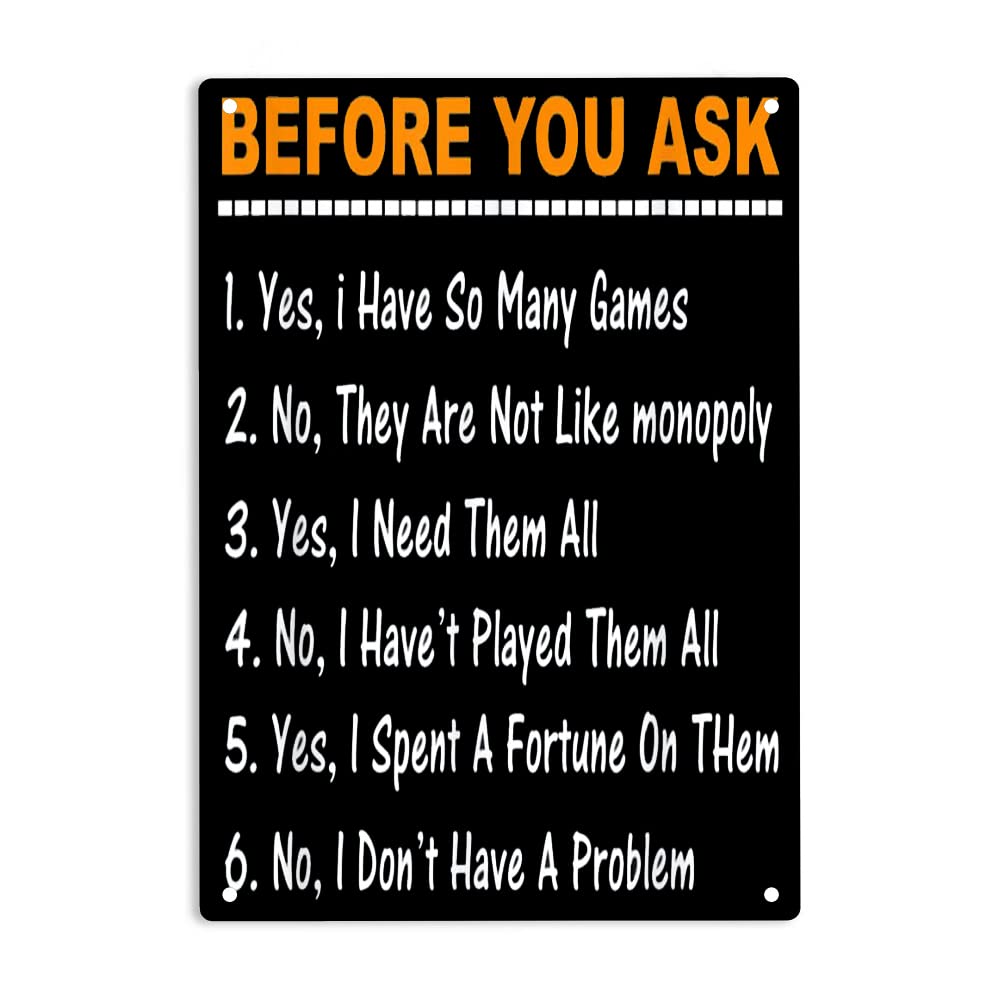 Ermuhey Multicolor Before You Ask Yes Or No I Have So Many Games Funny Board Game Signs Metal Tin Sign, Yes Or No Poster For Home/Office/Cafes Bars Pub/Man Cave Wall Decor Plaque Sign 12X8 Inch