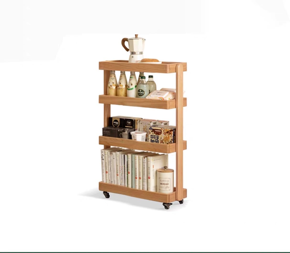 Carrito de almacenamiento delgado de 4 niveles con ruedas de freno, estantes elevados para organización de dormitorio, cocina y oficina