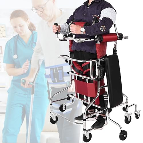 8輪ウォーカースタンディングフレーム、ハンドブレーキ付きアップライトウォーカー、10段階の高さ調整、片麻痺リハビリテーション二足歩行、障害者用大人用歩行補助、59~71インチ用