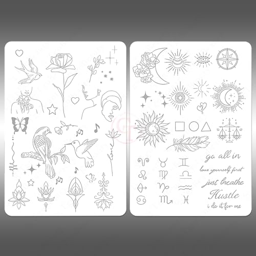 Tiny Tattoo Practice Skin, Double-Sided 1.5MM Realistic Fake Skin for Fine Line & Stencil Training, 50+ Pre-Printed Designs, Reusable Tattoo Training Pads for Beginners & Artists