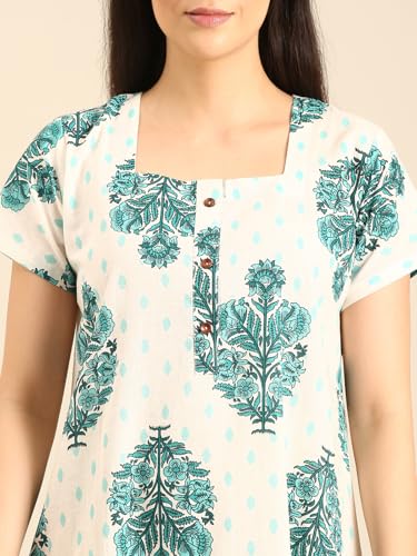 Image of Rupa Jon Aishwarya Women Full Length Printed Nighty in Premium Cotton Blend Fabric, Night Dress, Maxi Nighty for Comfortable Everyday Wear