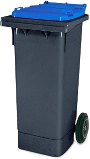 BRB Müllbehälter, 80 Liter, grau mit bunten Deckeln, BxTxH 445 x 520 x 930 mm, Niederdruck-Polyethylen (PE-HD) (grau/blau)