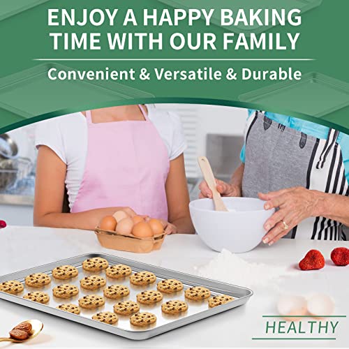 Baking Sheets Set Of 2, Hkj Chef Cookie Sheets 2 Pieces & Stainless Steel Baking Pans & Toaster Oven Tray Pans, Rectangle Size 18 X 13 X 1 Inch, Non Toxic & Healthy & Easy To Clean #TOP6