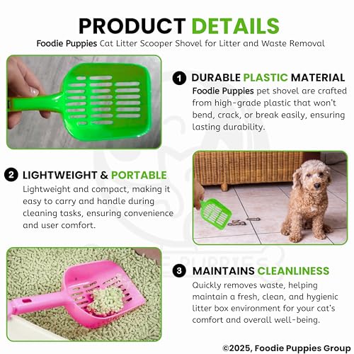 Image of Foodie Puppies Cat Litter Scooper Shovel - (Set of 2) | Durable Plastic Litter Scoop for Cats, Multicolor Cleaning Tool for Cat Sand and Waste Removal