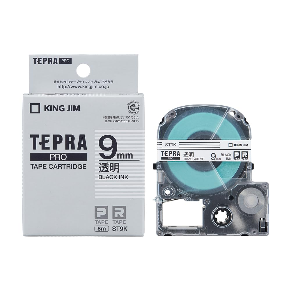King Jim ST9K Tepra PRO Tape Cartridge, 0.3 inches (9 mm), Transparent Label/Black Letter, Length 22.8 ft (8 m)