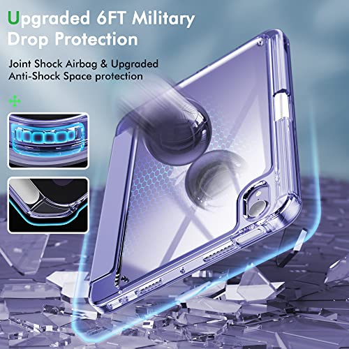 Infiland New Hybrid Ipad Mini 6 Case (8.3 Inch, 2021), [Ultra-Clear Back & Pu Leather Cover][6 Ft Drop Protection] Ipad Mini 6Th Generation Case With Pencil Holder Support Wireless Charging - Purple #TOP1