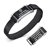 MEALGUET Medical Alert Bracelet for Men : Stainless Steel Mesh Band Free Custom Engraving Emergency Medical ID Bracelet for Men SOS Wristband,Fully Adjustable Band Medical Jewelry