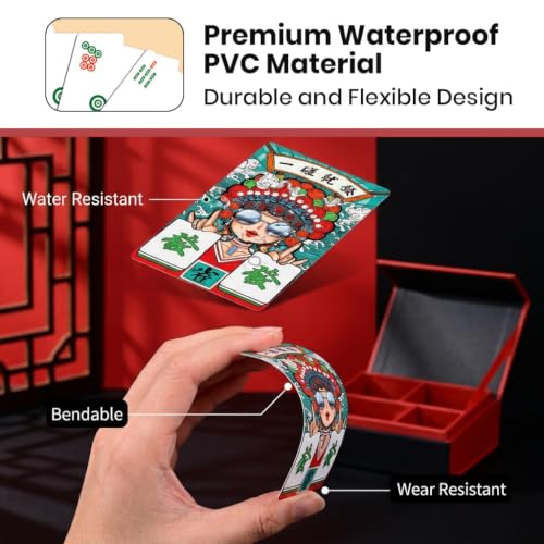 Image of PATPAT Card Games Mahjong Tiles Game Set with Cards Dice Chips Storage Box | Lightweight Portable Mahjong Game Set Board Games for Adults Family, Easy to Pack for Traveling, Camping and Vacation Group