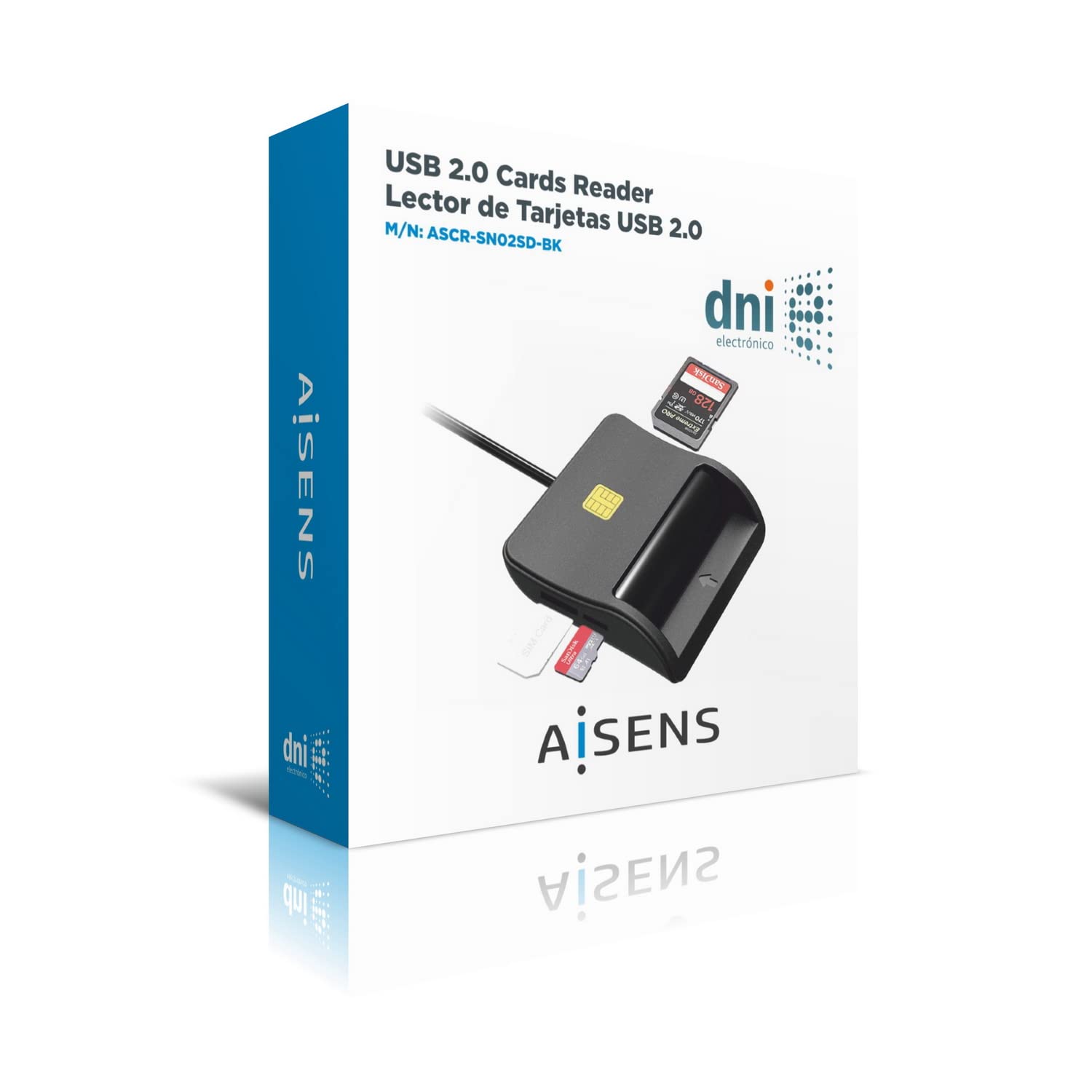 AISENS Lector de Tarjeta Inteligente DNI con Lector de Tarjetas SIM. SD. Micro SD. MMC. RS-MMC. MMC Micro. Negro — view 4