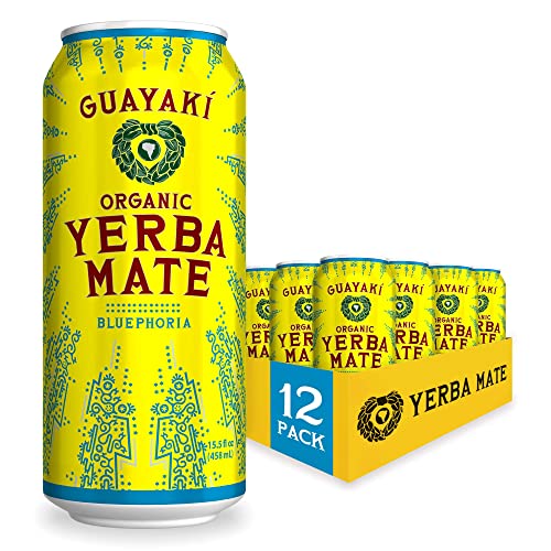 Guayaki Yerba Mate, Clean Energy Drink Alternative, Organic Bluephoria, 15.5oz (Pack of 12), 150mg Caffeine 