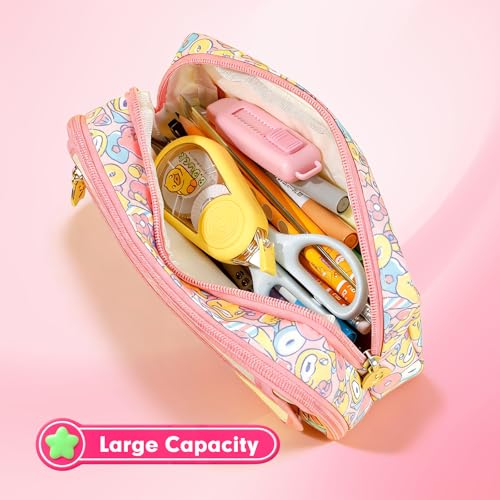 Image of Comix Large Capacity Pencil Case Pouch, 5 Compartments Pencil Pouch, Pink