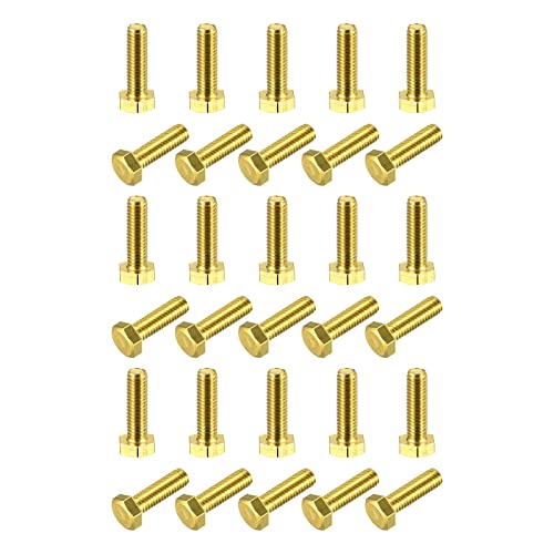 Image of uxcell Brass Hex Bolts, M6x20mm 30pcs Fully Thread Grade 4.8 Solid Brass Hexagon Head Bolt Machine Screws for Machinery