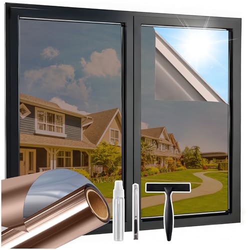 Lifetree Lámina de espejo para ventanas, opaca con protección visual desde exterior, 44,5 x 200 cm, protector solar con protección UV y protección contra el calor, autoadhesiva, ideal para salón y