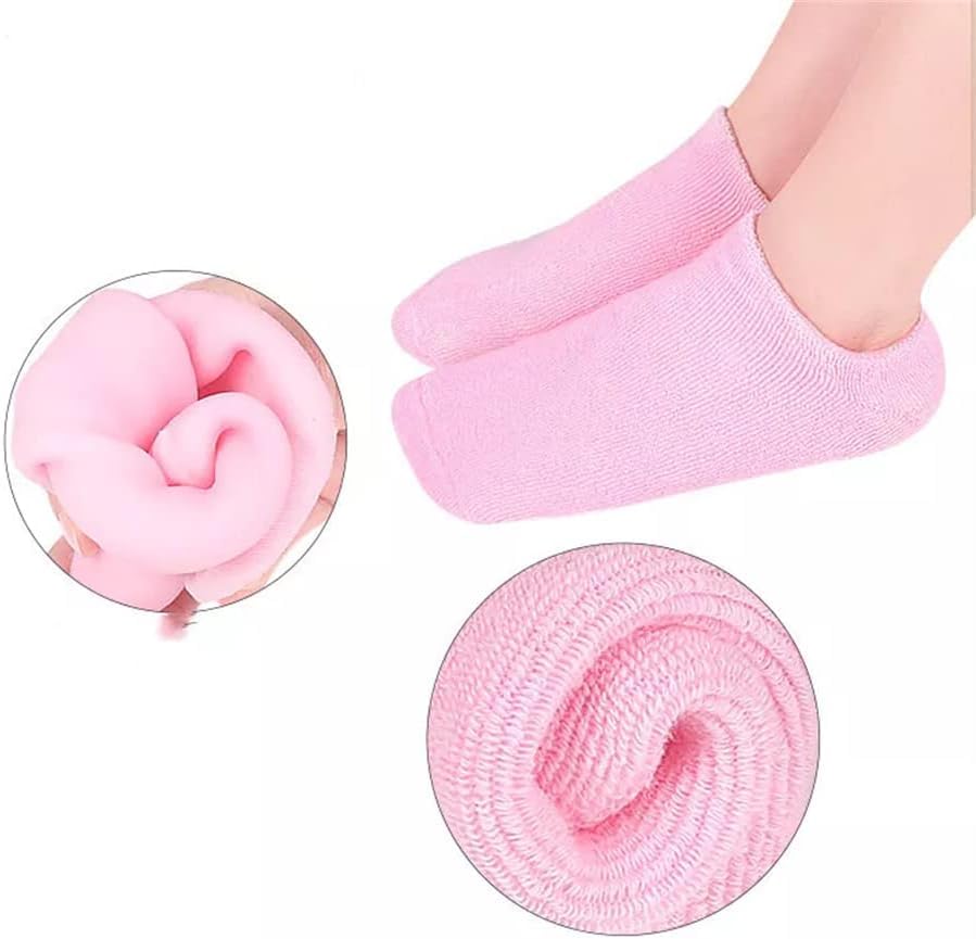 YEESAM 2 Pairs Moisturizing Socks for Women Overnight - Foot Care Gel Silicone Spa Short Socks (Up to Size 8.5) for Dry Cracked Feet (Pink, S-M)