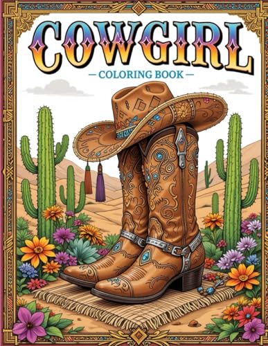 Cowgirl Coloring Book: Fun and Cute Wild West Scenes with Horses, Rodeos, and Western Accessories for Creative Coloring Fun