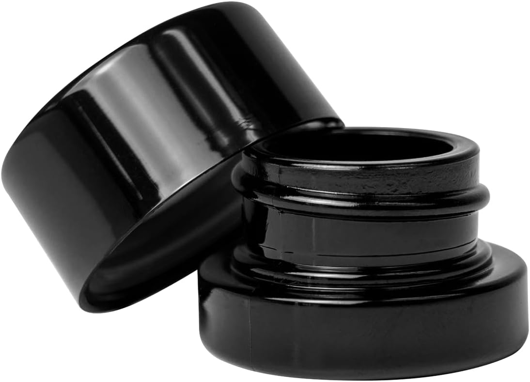 200 Pack Black 5ml Glass Jars with Lids - Thick Clear Child-Proof Containers for Lip Balm, Oils, Wax, and Cosmetics - Black Lids - Ideal Bulk 5ml Glass Jar and 1 Gram Glass Jar