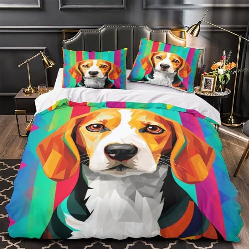Funda nórdica con estampado 3D de perro de 220x240cm, juego de cama reversible de microfibra 4