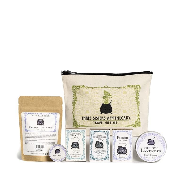 Three Sisters Apothecary Travel 6 Piece Gift Set with Lavender Tea Tree Haircare (French Lavender)