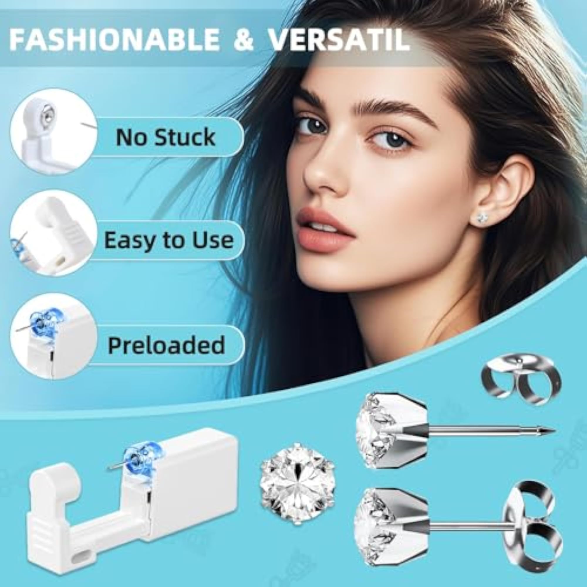 2 Piece Ear Piercing Gun, Disposable Self Piercing Tool