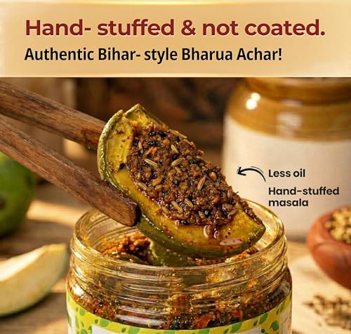 Image of Taste Great Authentic Bihari Dry Stuffed Mango Pickle (Bharua Achar) - 450g | Sun-Dried & Low Oil | Traditional Roasted Masala Sukha Aam ka Achaar | Bihar UP style recipe I Special sealed jar for no spill