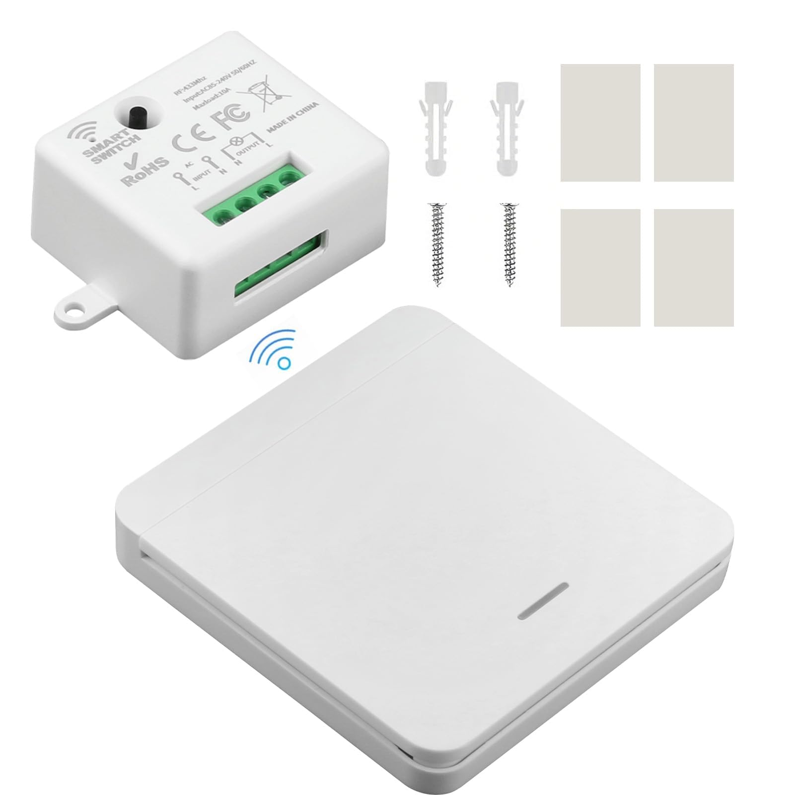 Interruptor de Luz Inalámbrico Kit, Interruptor Inalambrico con Receptor 433MHZ 220V, Wireless Light Switch Sin Cableado para Lámpara, Hasta 50 m de Alcance Batería no Incluida
