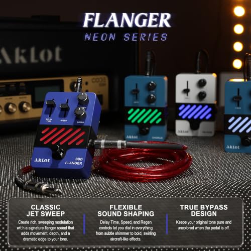 Image of AKLOT Flanger Electric Guitar Pedal: Classic Jet Sweep to Deep Modulated Swirl, Dynamic Touch-Responsive Modulation, Mini Guitar Effects Pedal True Bypass, NEON JetPhase