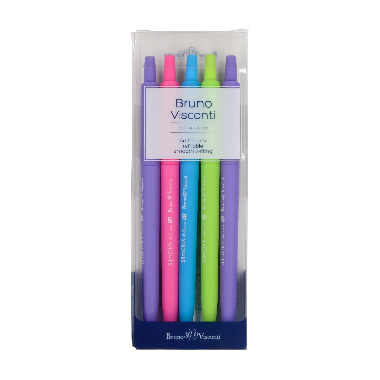 Pióro kulkowe "Slim Click", zestaw 5 sztuk, kolor niebieski, 0,5 mm, kolor czarny (jasny)