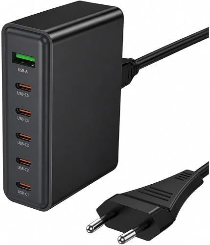 70W 6-Port USB Charging Station – Super Fast Desktop Charger for Phones, Tablets & Laptops, Multi-Device USB Charging Hub with Smart Power Distribution, C152A
