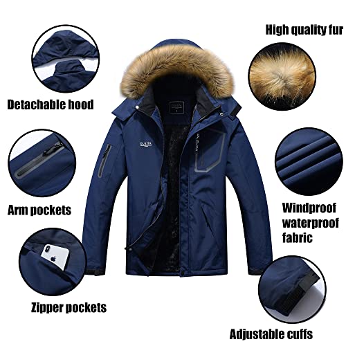 Dlgjpa Men's Mountain Waterproof Ski Jacket Fur Hooded Windbreakers Windproof Raincoat Winter Warm Snow Coat #TOP3