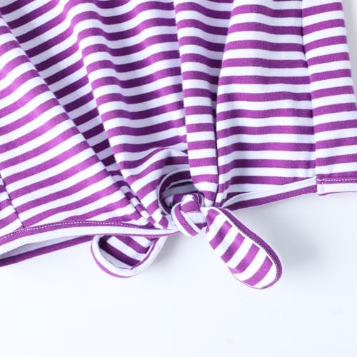 HILEELANG Girl Long Sleeve T-Shirt – Striped Cotton Stretch Tee with Pocket and Tie Front,Size 5–16Y3