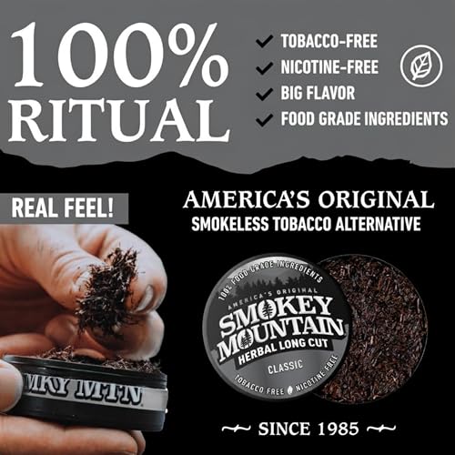 Image of Smokey Mountain Herbal Long Cut - Classic - 10 Can Box - Tobacco Free and Nicotine Free Snuff