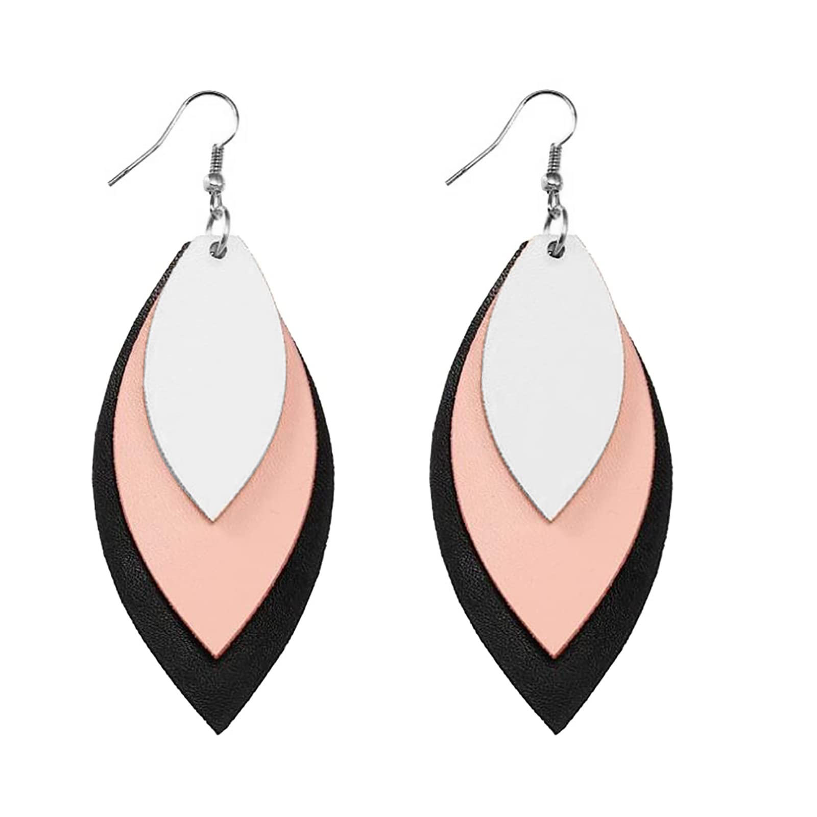 TIDOO Jewelry Women Three Layers Leather Drop Earring (white)