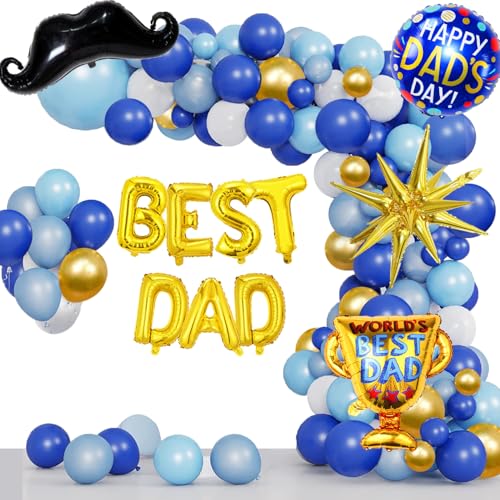 Image of 133Pcs Fathers Day Balloons Decorations Garland Arch Kit Include Happy Fathers Day Balloons,BEST DAD Foil Mylar Balloons, Happy Father's Day Party Decoration Supplies