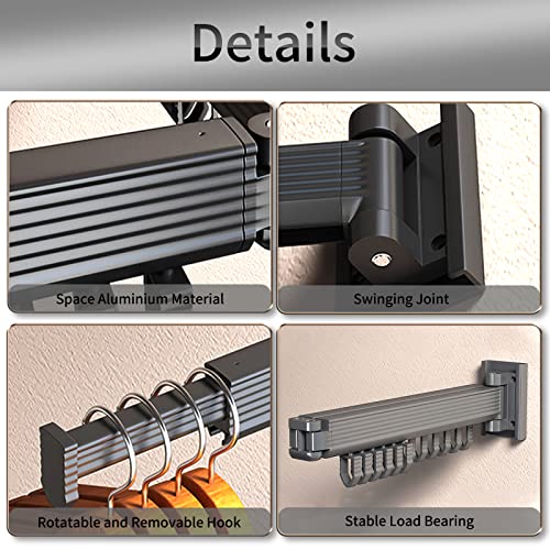 Clothes Drying Rack Retractable Wall Mounted Drying Racks 3 Fold Indoor Collapsible Clothing Racks Space Saving Hanging Clothes Laundry Drying Rack For Room Organization Balcony Bathroom Black #TOP3