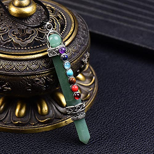 1PC 天然石ペンシルポイント振り子ダウジング 7 チャクラワンド クォーツクリスタルペンダント振り子瞑想精神的なギフト-アベンチュリン