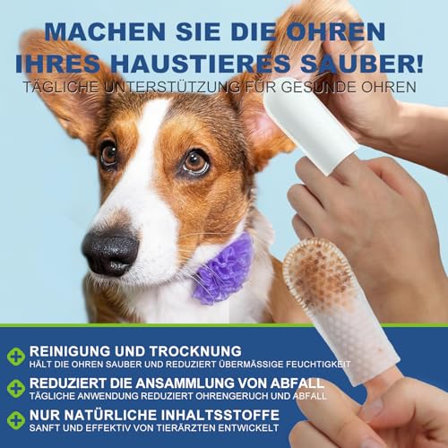 BALORIZ Ohrenreinigung für Hunde, Finger-Ohrenreinigung für Hunde und Katzen, entfernen sanft Ohrenschmalz, beruhigen und desodorieren, lindern Ohrenjucken, Haustierbedarf, 60er-Pack