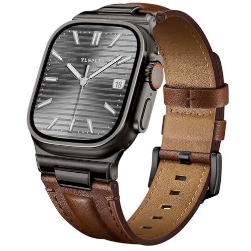 Image of Leather Band for Apple Watch Ultra 3 /Ultra 2 Bands 49mm 46mm 45mm 44mm, Top Genuine Leather Designer Replacement Strap for iWatch Ultra 3 2 1 SE series 11 10 9 8 7 6 5 4 3