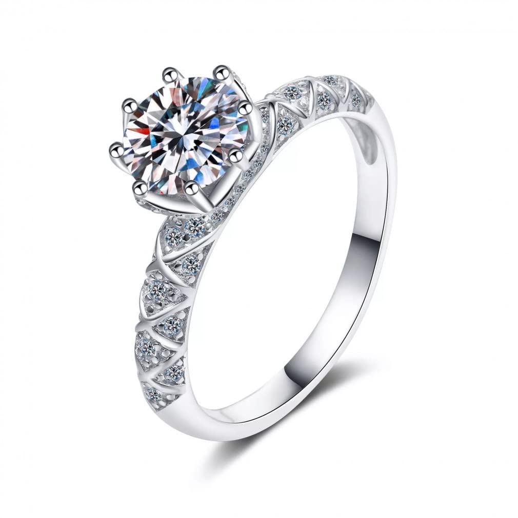 1CT 6.5MM Silberring mit S925 Super Flash Schmuck Hochzeit Frau Geschenk