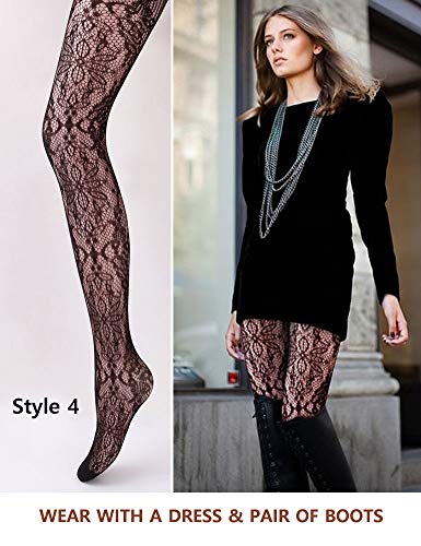 Vero Monte 4 Styles Women Net Stockings 4 Pairs Black Patterned Fishnet Tights #TOP4