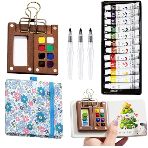 Image of Travel Paint Palette，Mini Paint Palette Travel Kit with Binder Clips Painting Tray for Painters Artists Students (Walnut-8 Grids)