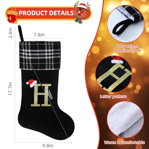 19-inch-Black-Plaid-Christmas-StockingsInitial-Monogram-Personalized-Christmas-StockingHanging-Ornaments-for-Family-Holiday-Xmas-Party-Decorations-J 19 inch Black Plaid Christmas StockingsInitial Monogram Personalized Christmas StockingHanging Ornaments for Family Holiday Xmas Party Decorations J