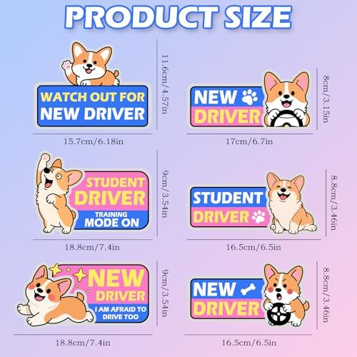 Image of 6Pcs Beginner Magnetic Car Stickers, Beginner Magnet Supplies for Car Student Driver Sign, Lovely New Driver Sticker Supplies Suitable for Keeping a Safe Distance on The Road