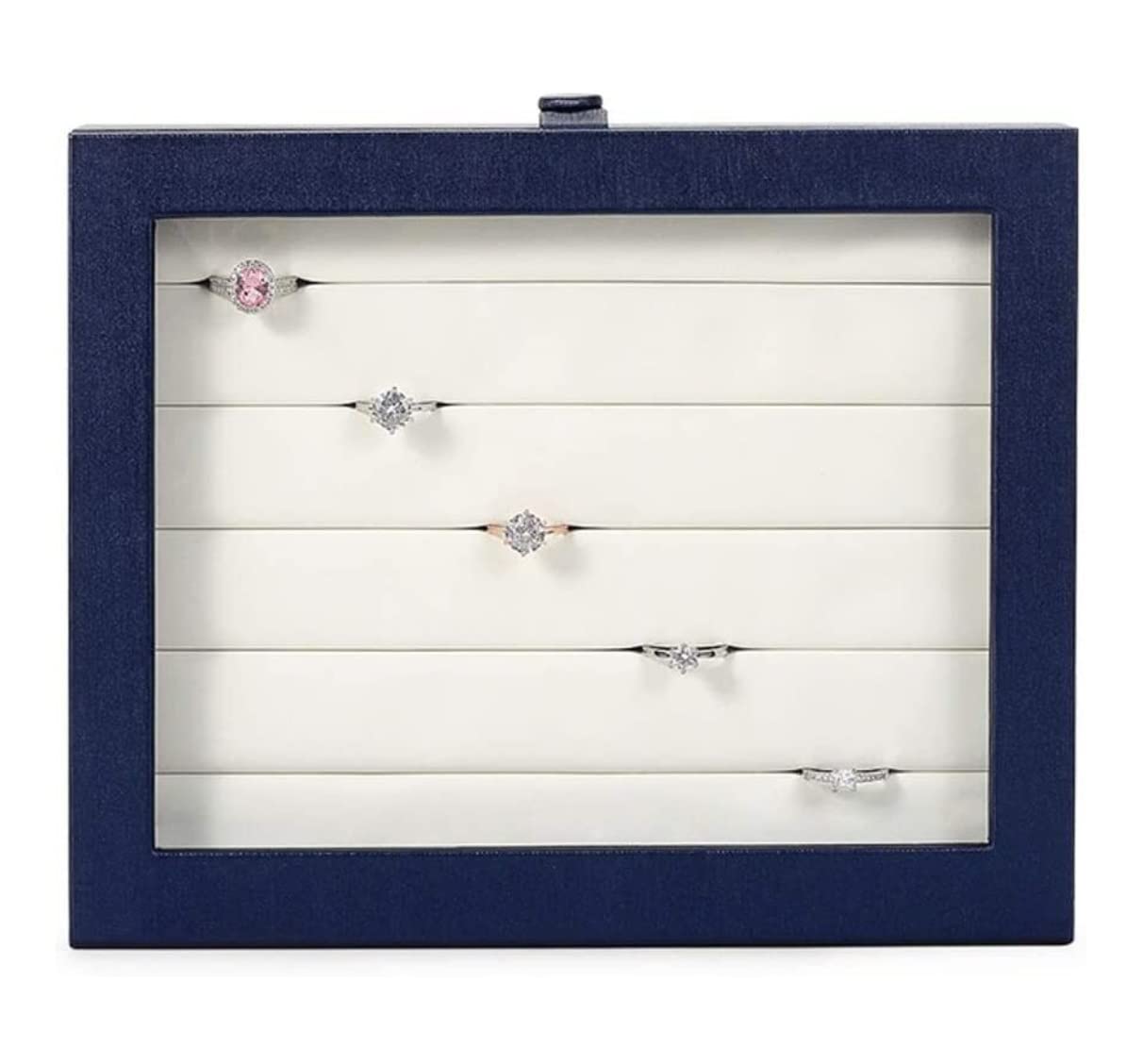Organizador de Joyas, joyero de Piel sintética con Tapa Transparente de Pet y Botones de Metal, Bandeja organizadora de Joyas, Estuche de Textura cepillada, joyeros para Mujer
