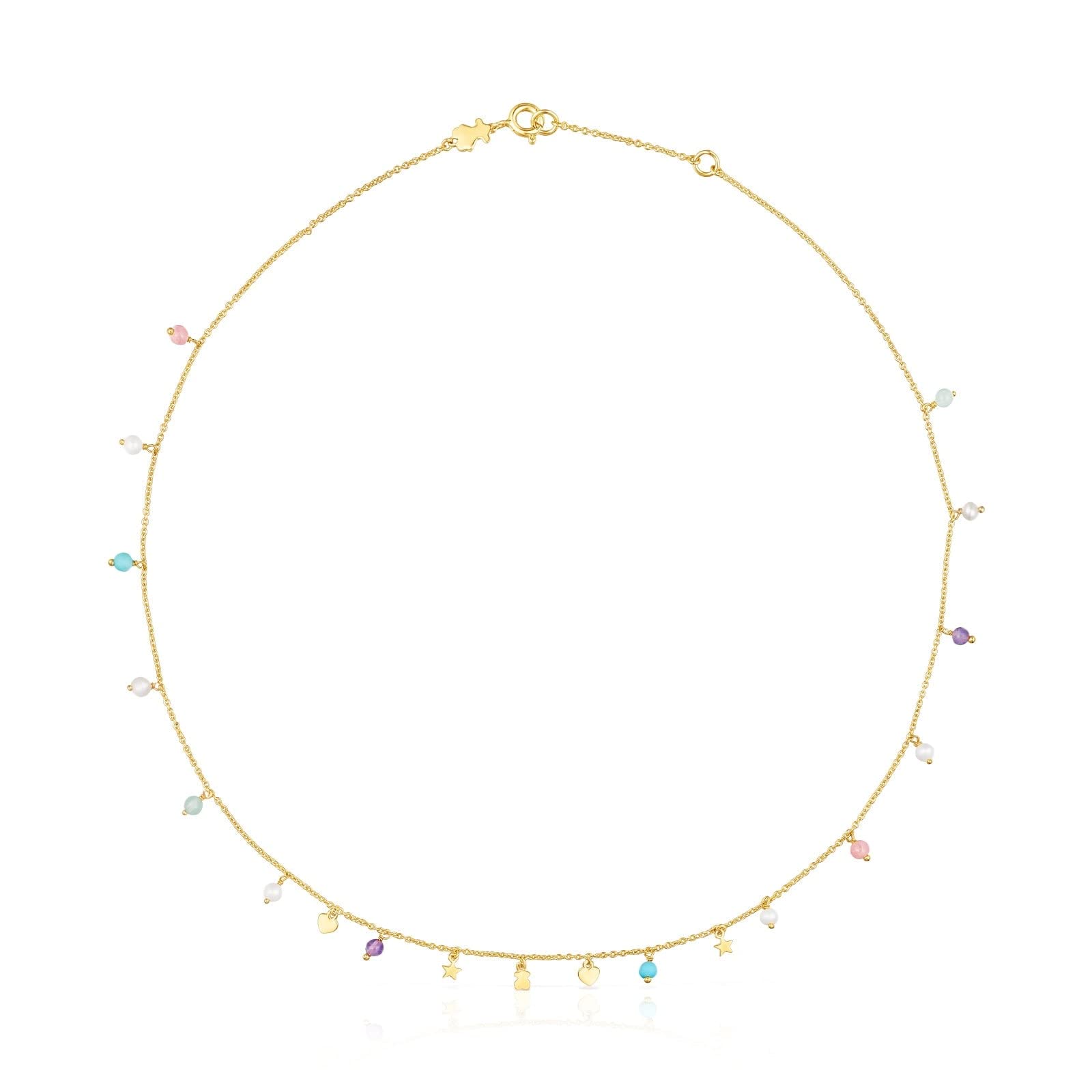 TOUS Collar con Baño de Oro 18Kt sobre Plata para Mujer con Motivos de Osos, Corazón y Estrella 3,5mm y Perla de 3mm, Largo 43 cm, Atemporal y Elegante, Colección Cool Joy