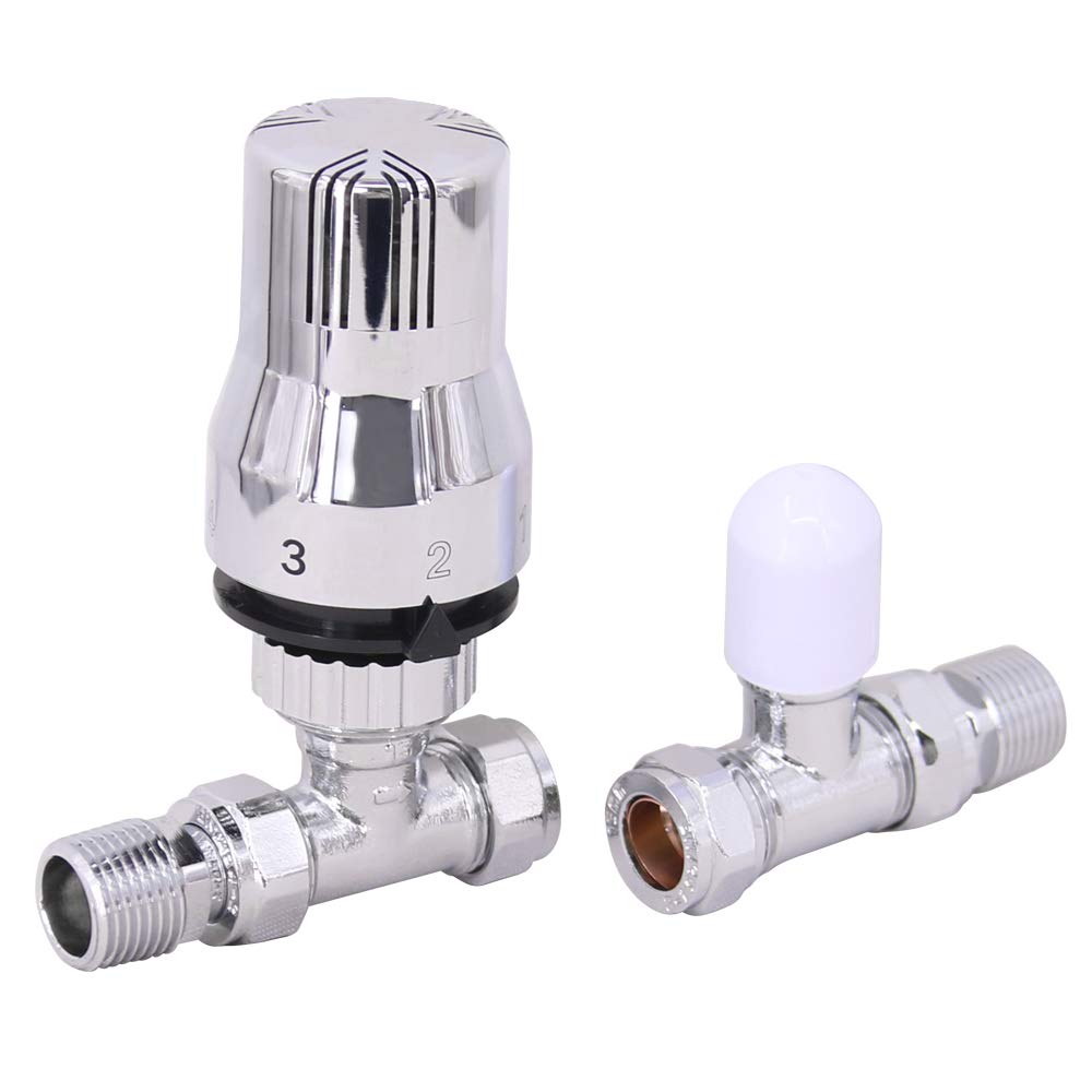 NRG Chrome Straight TRV Thermostatic Radiator Valve Central Heating Taps with Free Manual Valve — image 1