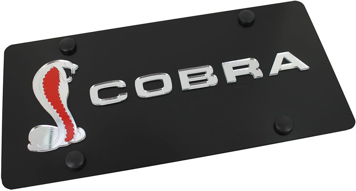 Inc. Logo + Name On Carbon Stainless Steel License Plate for Ford Cobra (Black)