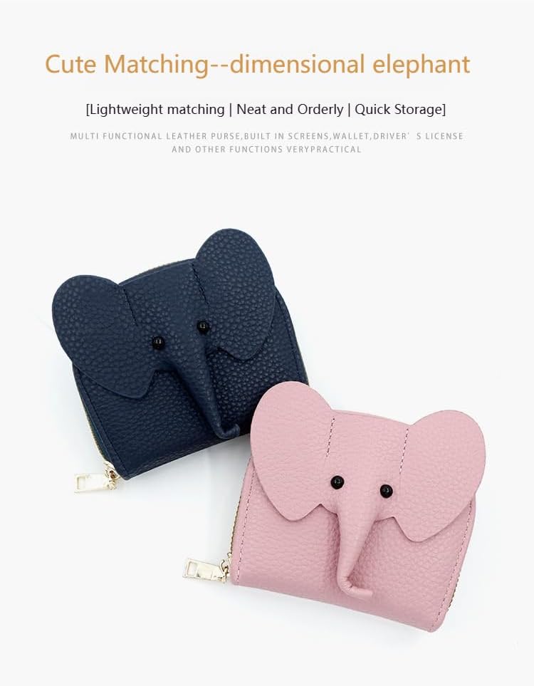 Wallet Card Holder, RFID Blocking Purse,Cute Elephant Small Minimalist Leather Credit for Women, Girls, Ladies (Pink) - Image 2